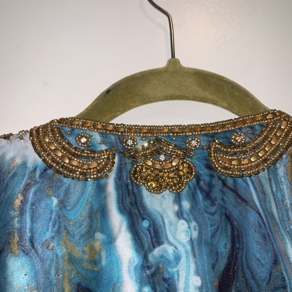 MANISH VAID- Silk Blue Pucci Island Prt. Crystal embroidered Dress Kimono-NWT M - Picture 8 of 10